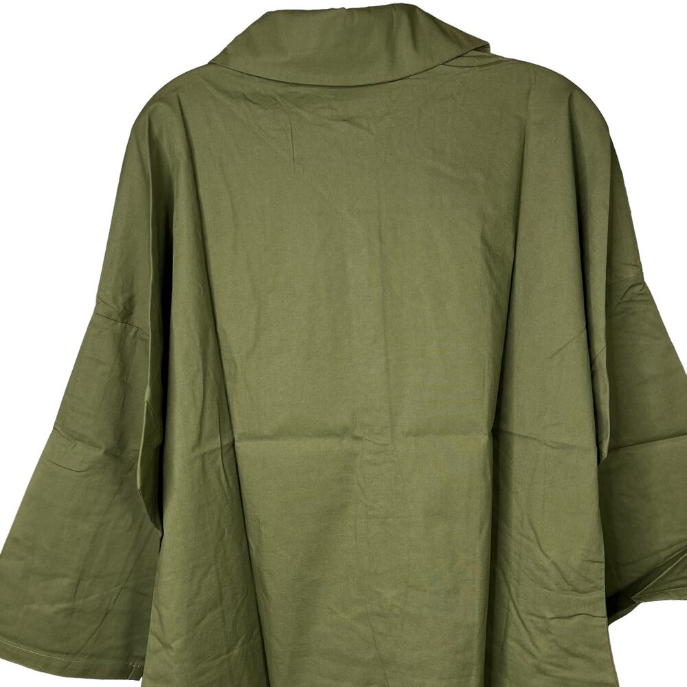 Truth + Style Woven Dolman Sleeve Green Button Shirt w/ Shark Bite Hem - Picture 7 of 8